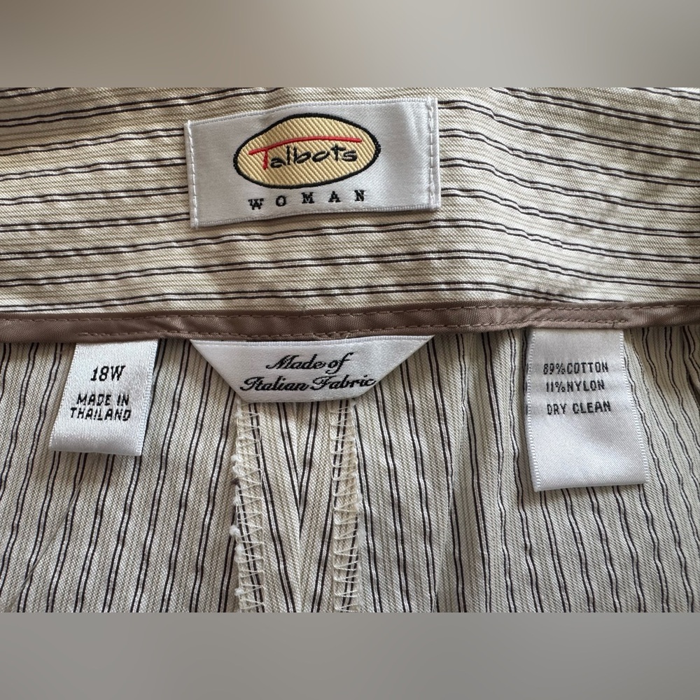 Talbots Beige and Brown Striped Cotton/Nylon Pants Size 18W - Picture 2 of 6